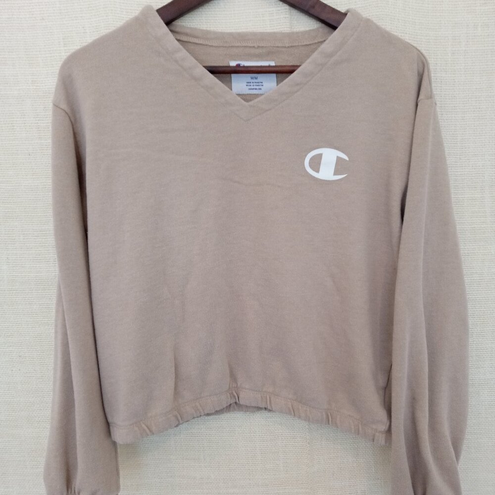Champion Beige Cropped V-Neck Sweater